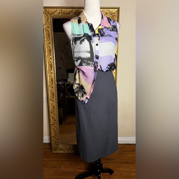 Forever 21 Maui Palm Tree Color Block Button down sleeveless shirt tank top - Picture 8 of 10